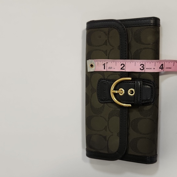 Coach Ladies Army Green Leather Signature Trifold Snap Closure Wallet - Picture 8 of 13